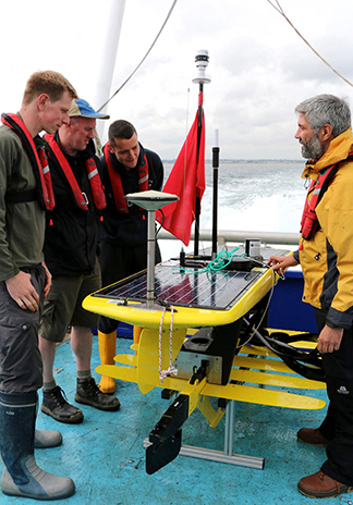 Final preparation of the GNSS-Wave Glider on board the RV Princess Royal before deployment in the North Sea