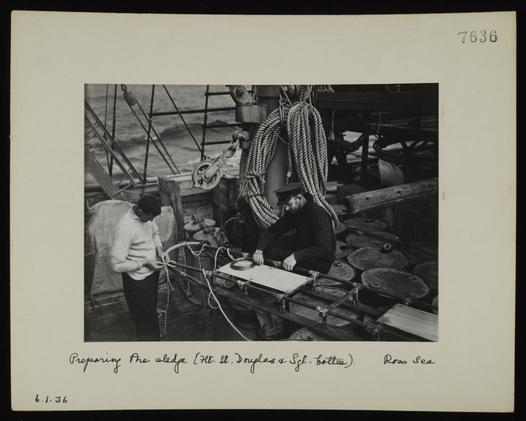 Preparing the sledge on RRS Discovery II