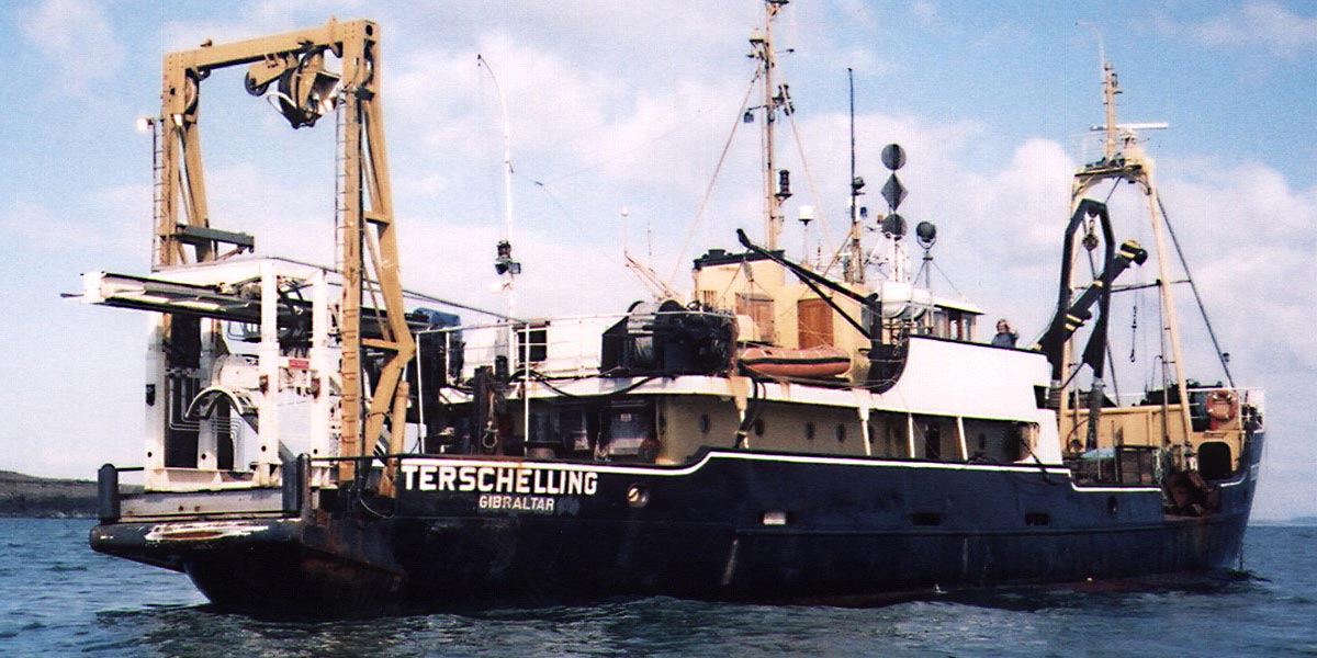 The Autosub-2 support vessel MV Terschelling in the Celtic sea.