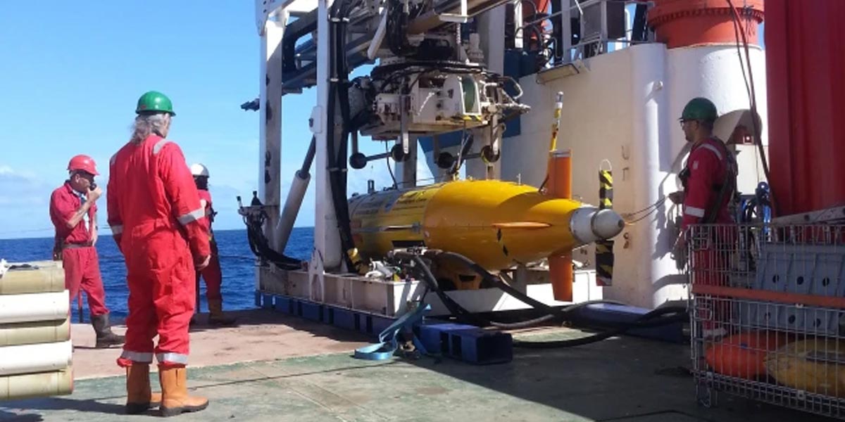 Autosub6000 ready for launch into the Whittard Canyon.