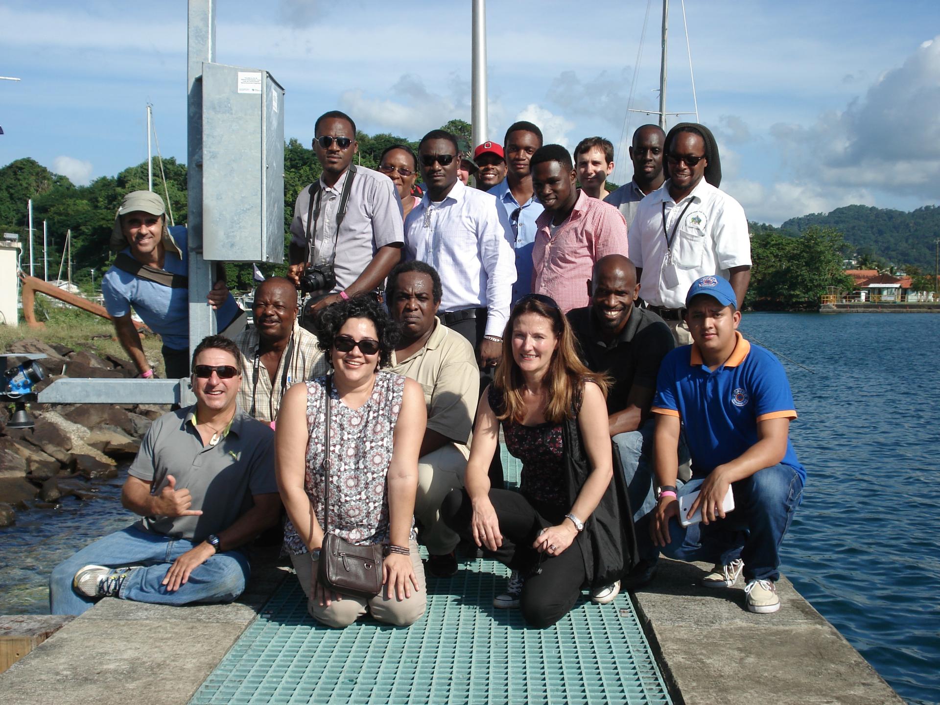 Dr Angela Hibbert visiting a tide gauge installed by NOC in St Lucia