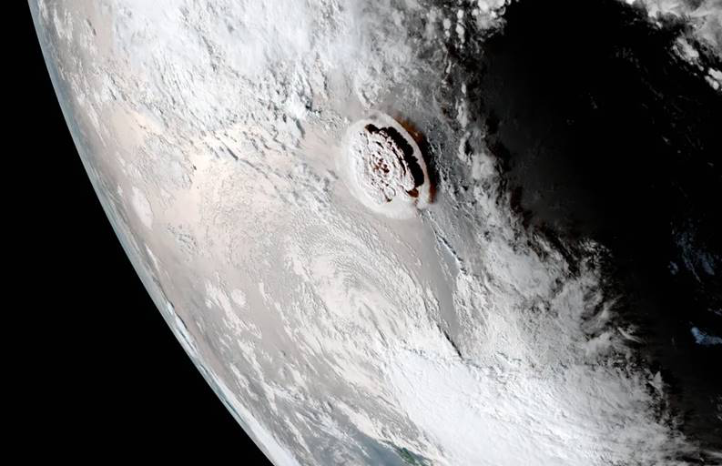 The Hunga volcano eruption from space. Image: NASA