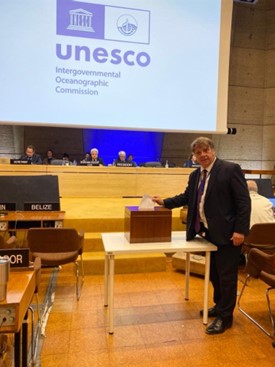 Prof. Ed Hill casting votes on behalf of the UK for members of the 40 country IOC Executive Council