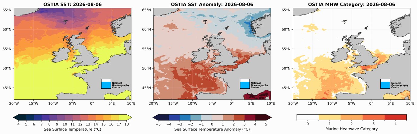 UK Sea Surface Temperature Maps for 6 August 2026