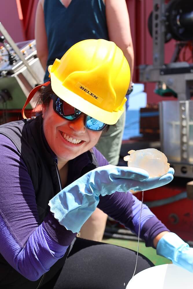 Dr Belen Arias with a deep sea creature