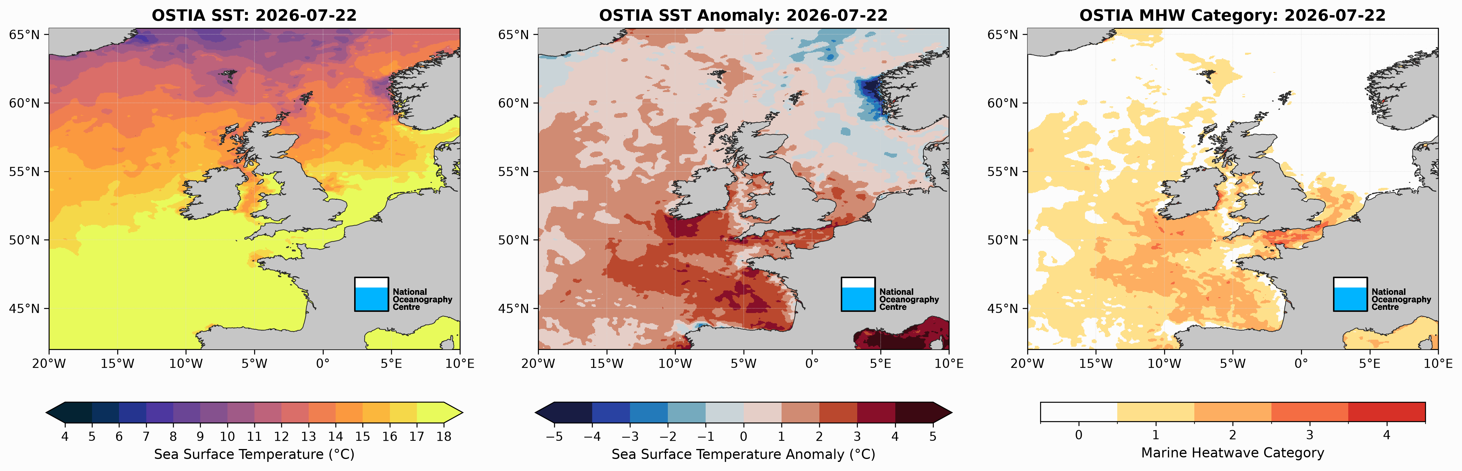 Sea Surface Temperature Charts for 22 July 2026