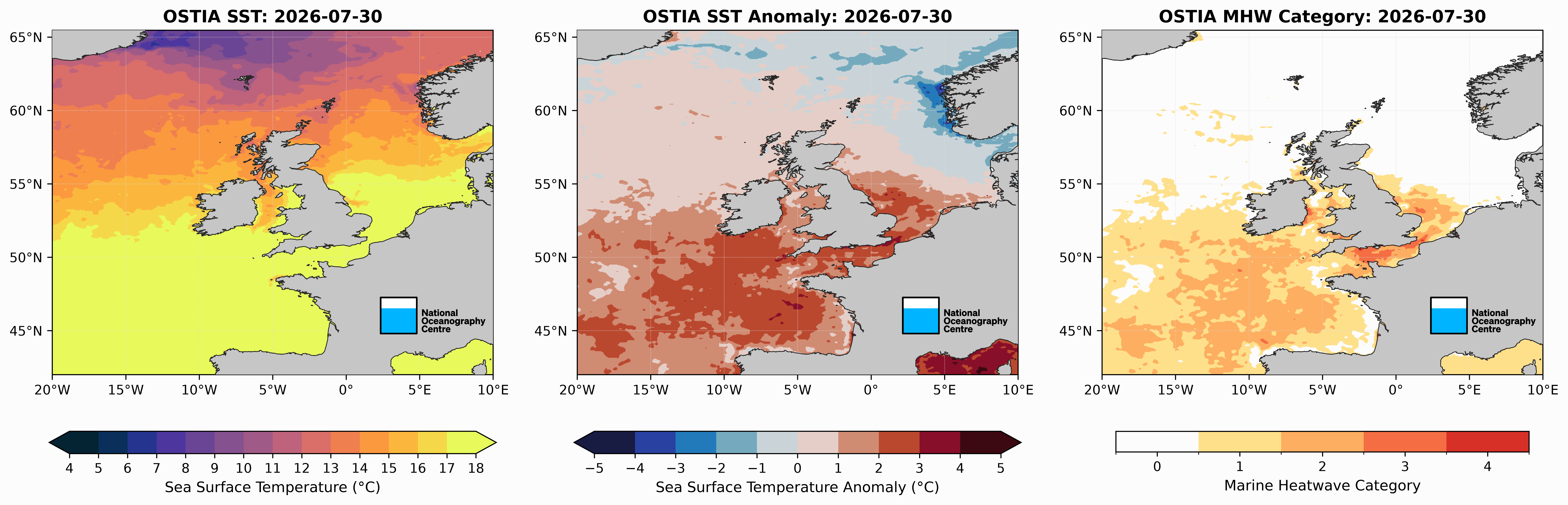 Sea Surface Temperatures for 30 July 2026
