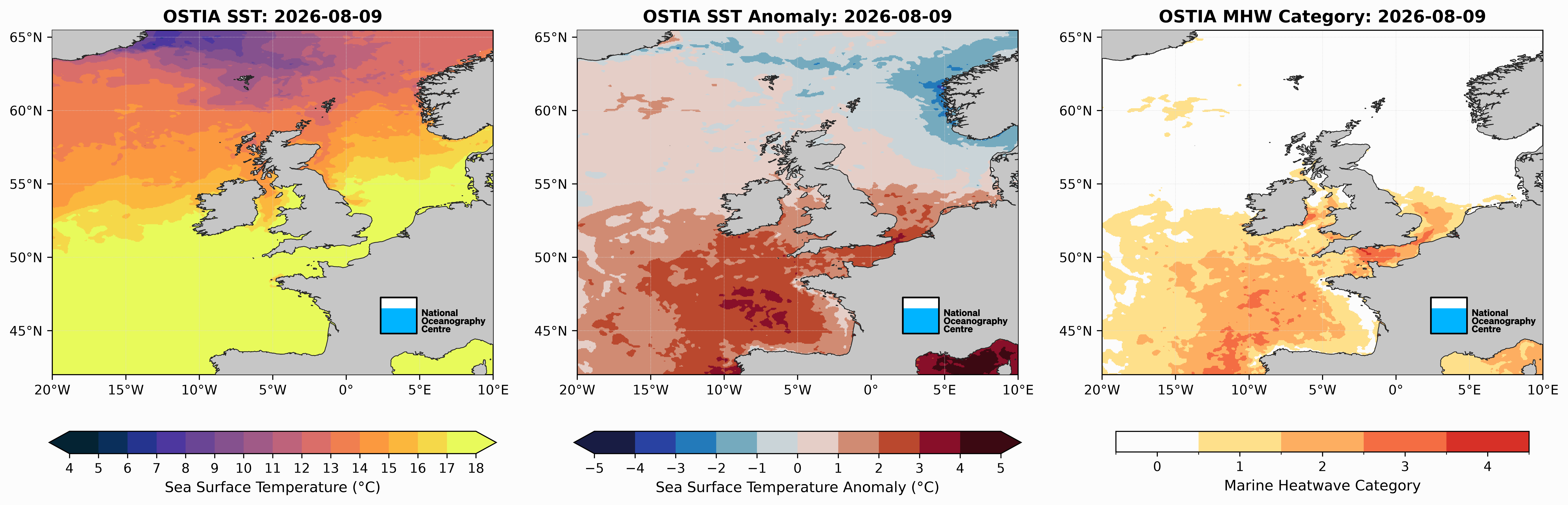 Sea Surface Temperatures for 9 August 2026