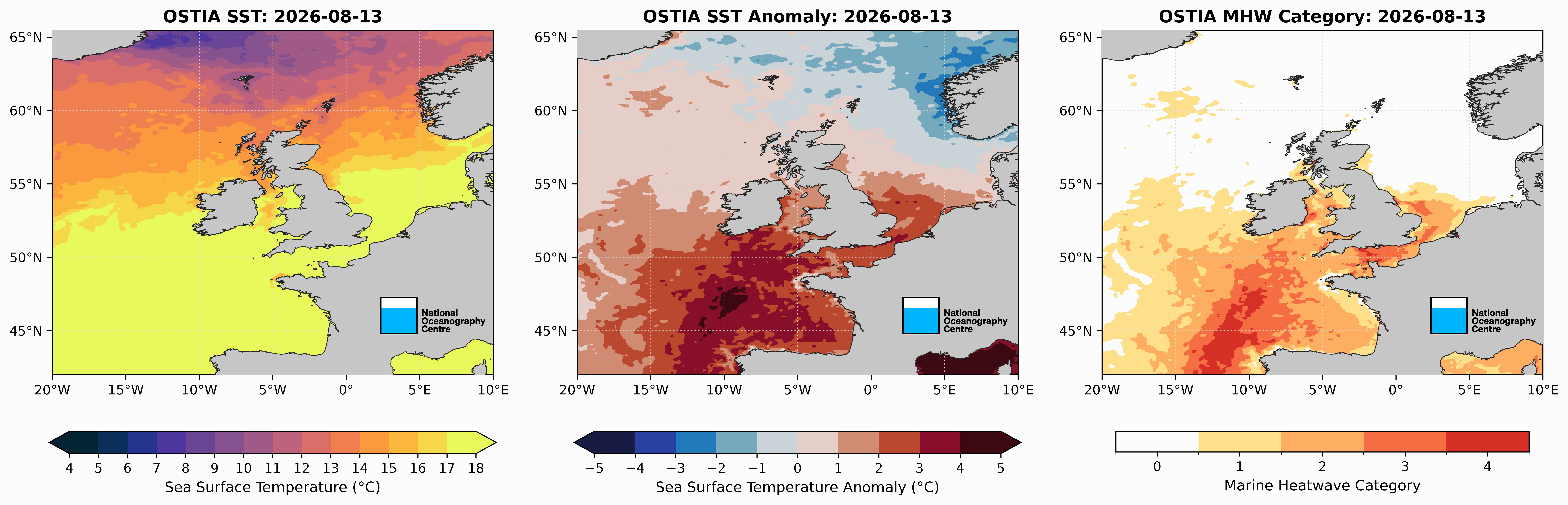Sea Surface Temperatures as of 13 August 2026