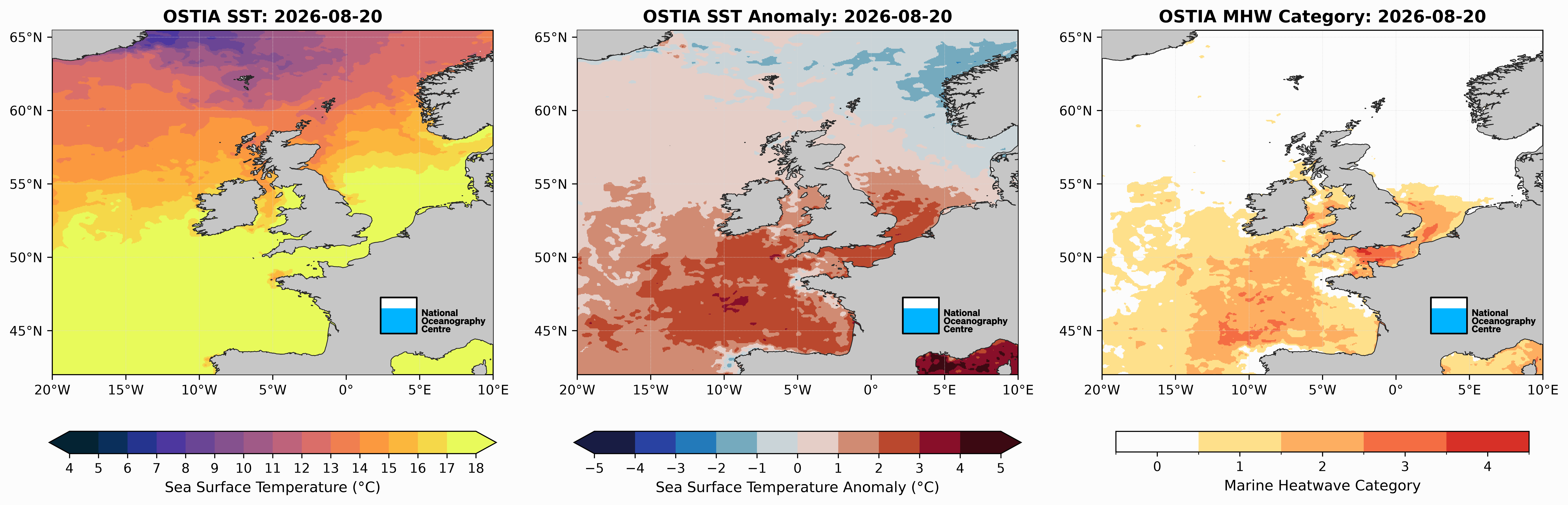 Sea Surface Temperatures for 20 August 2026