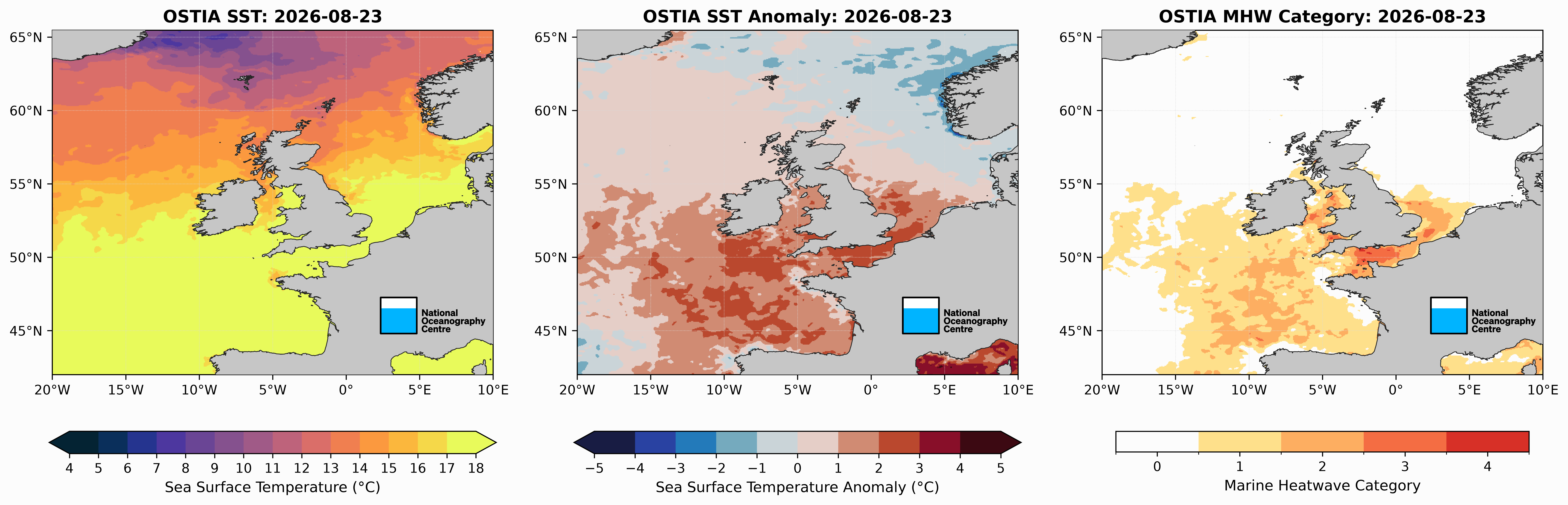 UK Sea Surface Temperature Maps for 23 August 2026