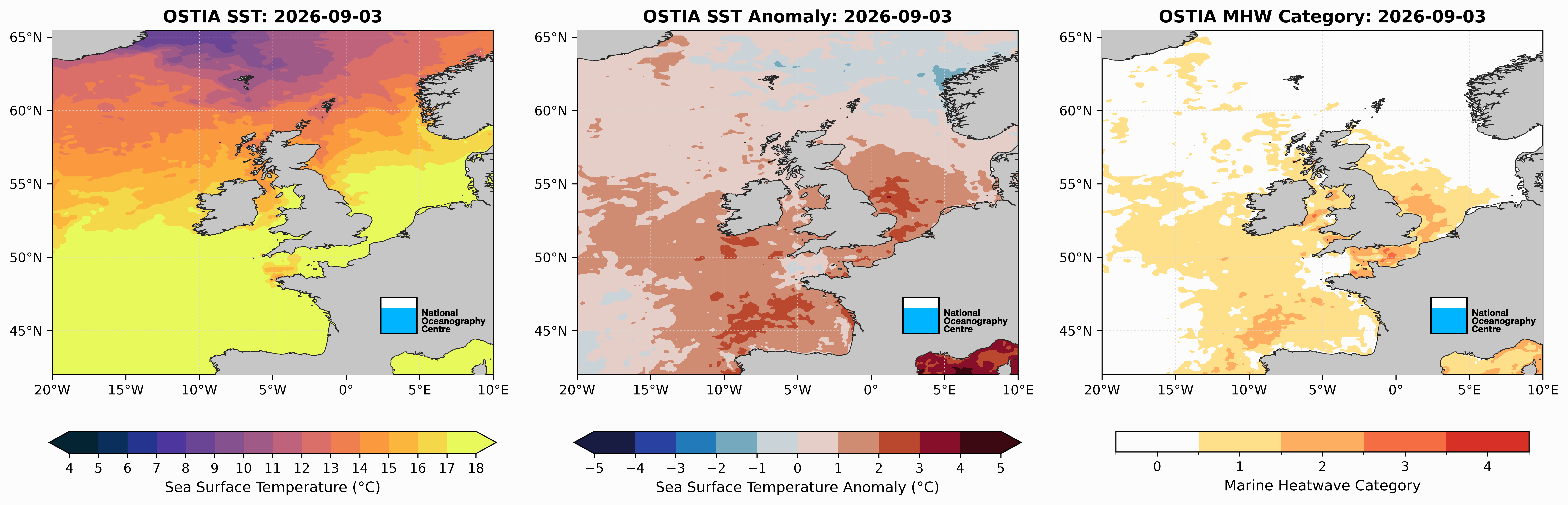 UK Sea Surface Temperatures as of 3 September 2026