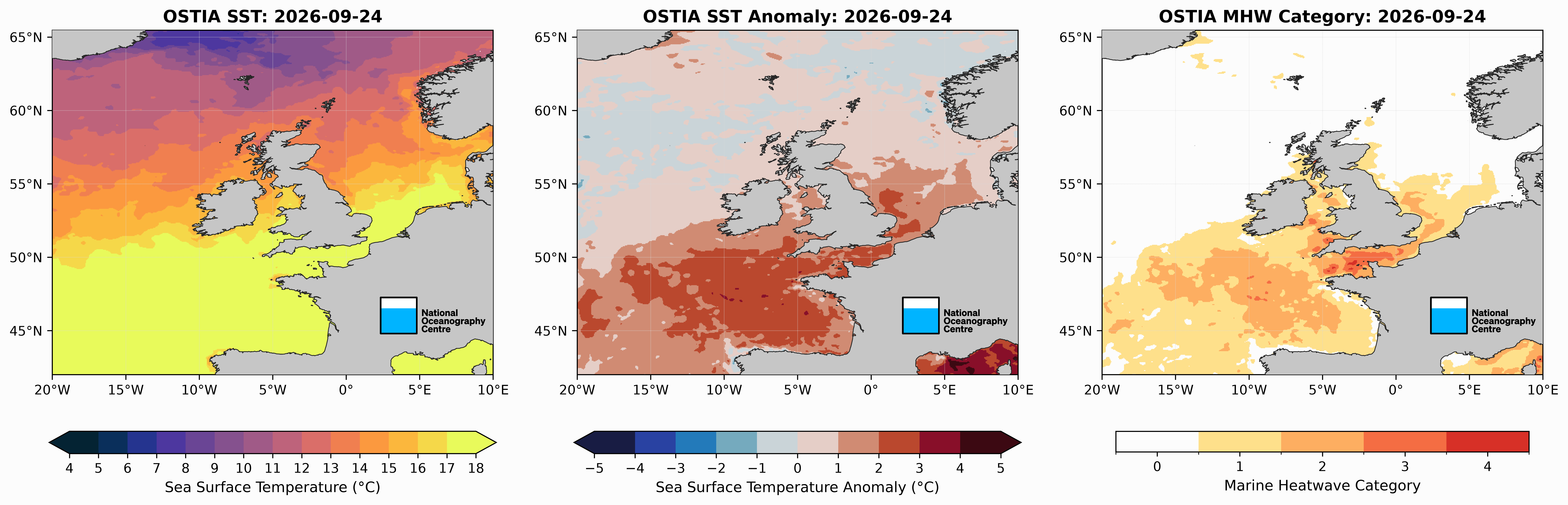 Sea Surface Temperatures around the UK on 24 September 2026