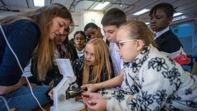 Kids with a microscope