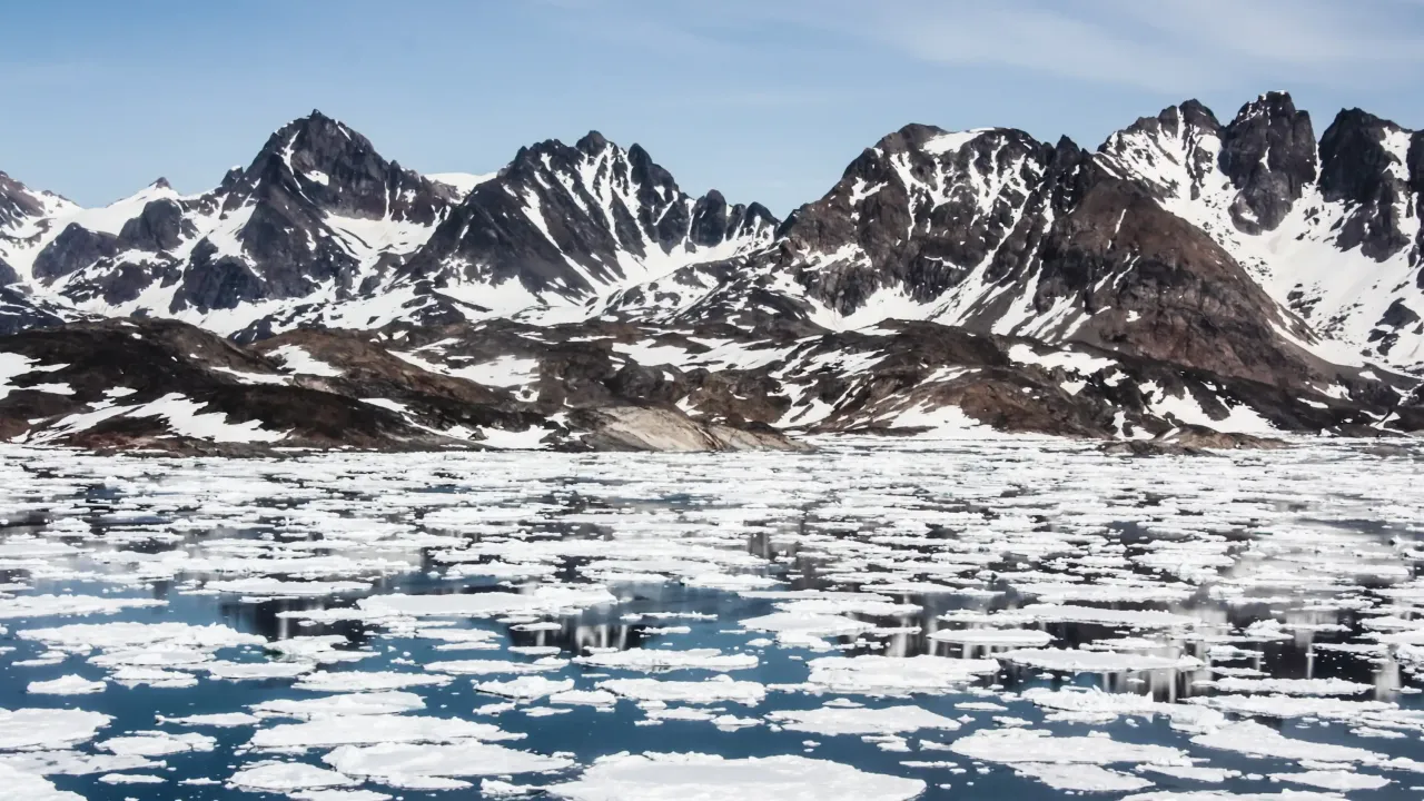 Floating ice with mountains