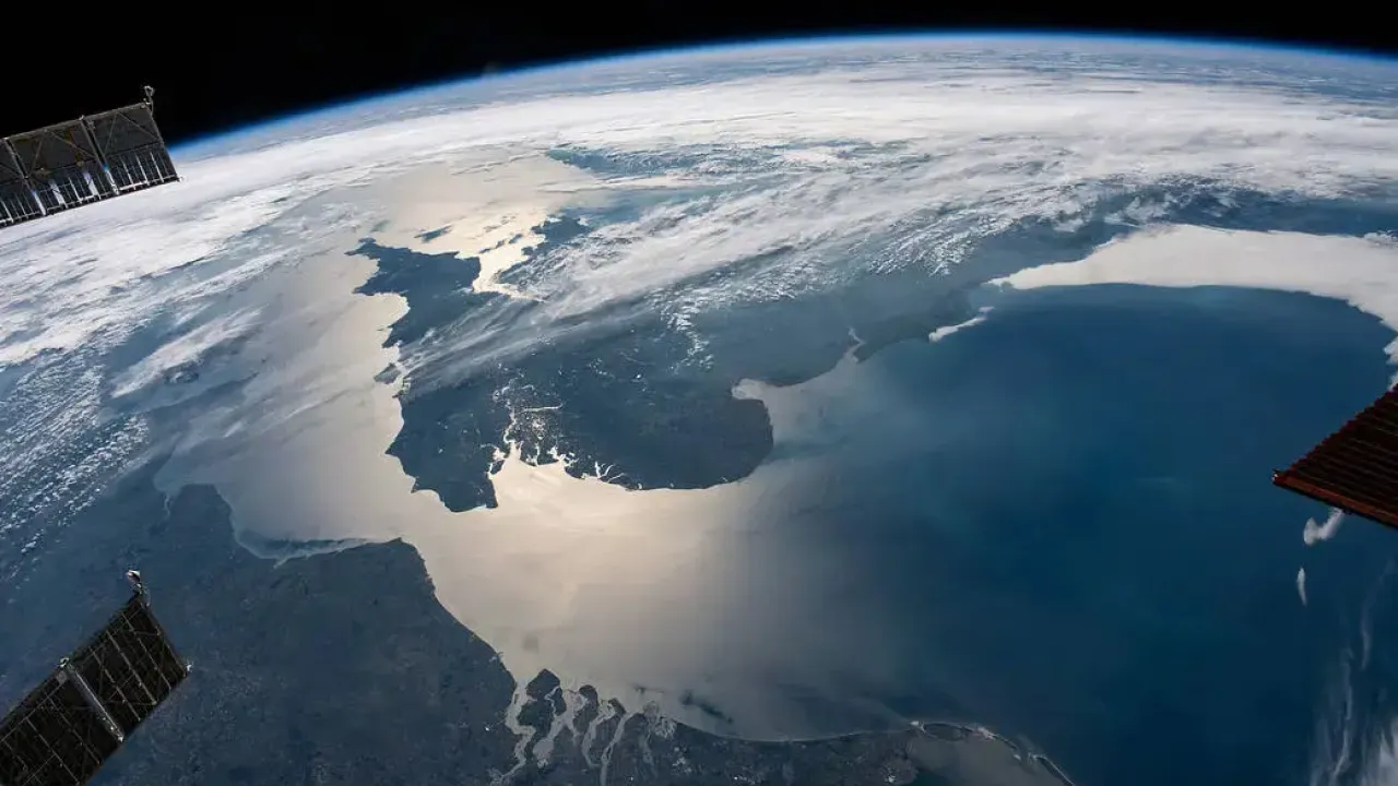 Sunlight over English Channel and North Sea from ISS