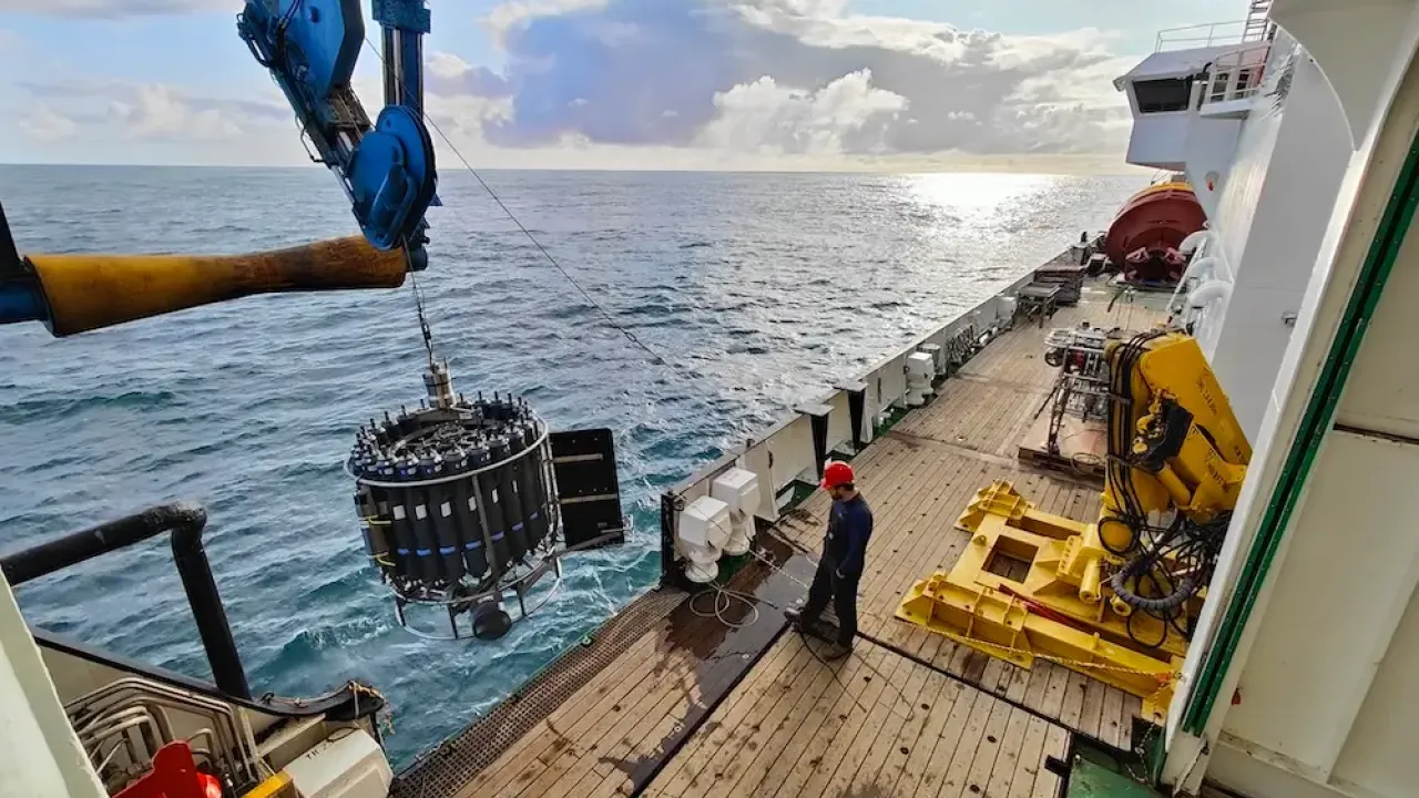 CTD rosette being deployed on JC263