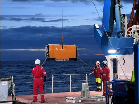 Towed undulating profiler being recovered from a deployment