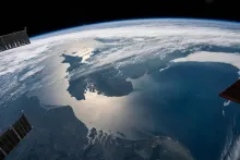 Sunlight over English Channel and North Sea from ISS