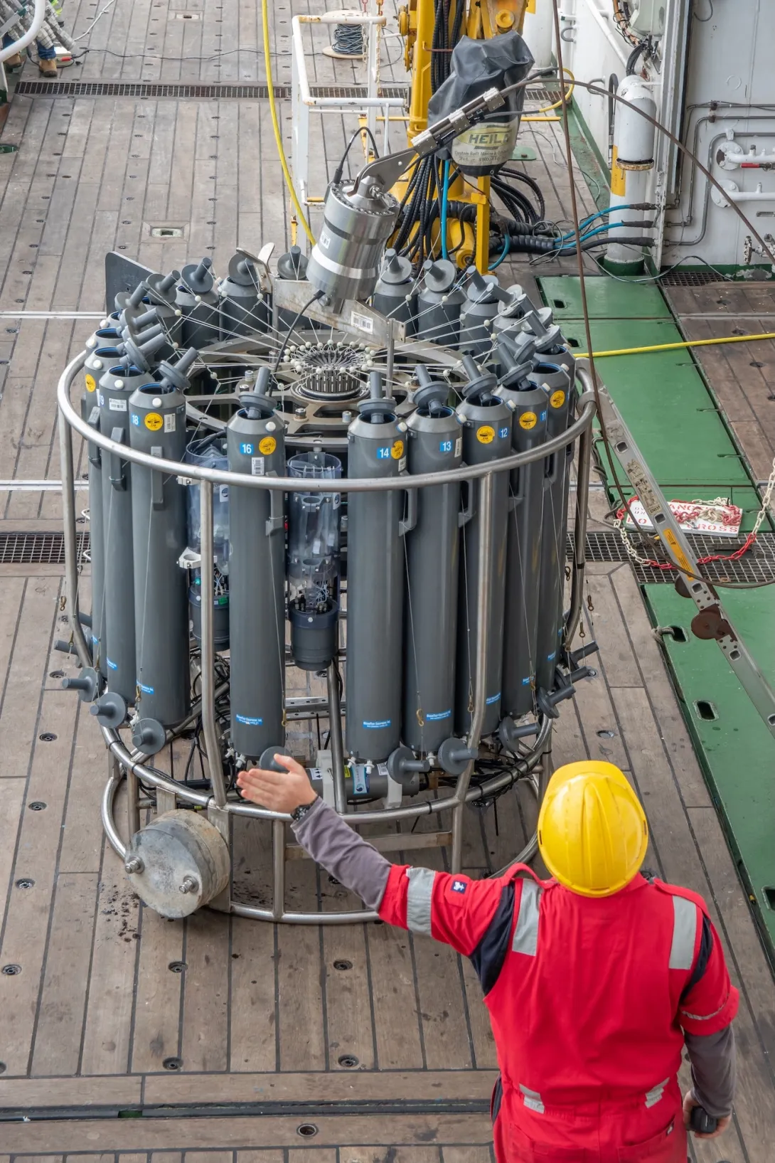 CTD equipped with 24 bottles ready for collecting ocean samples