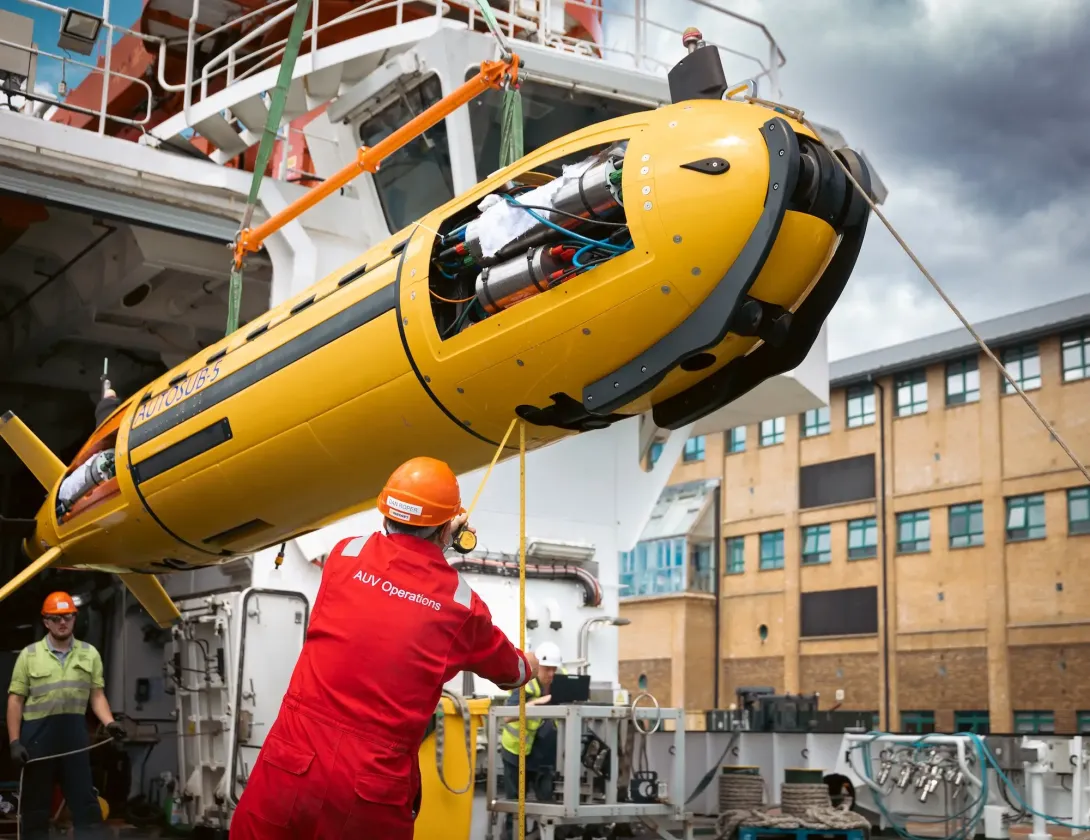 Autosub 5 on the back deck while dockside in Southampton
