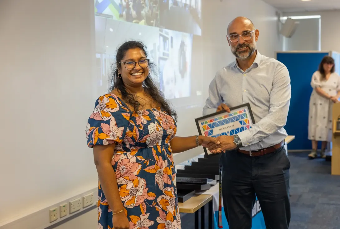 Dr Talicia Pillay receiving a values award