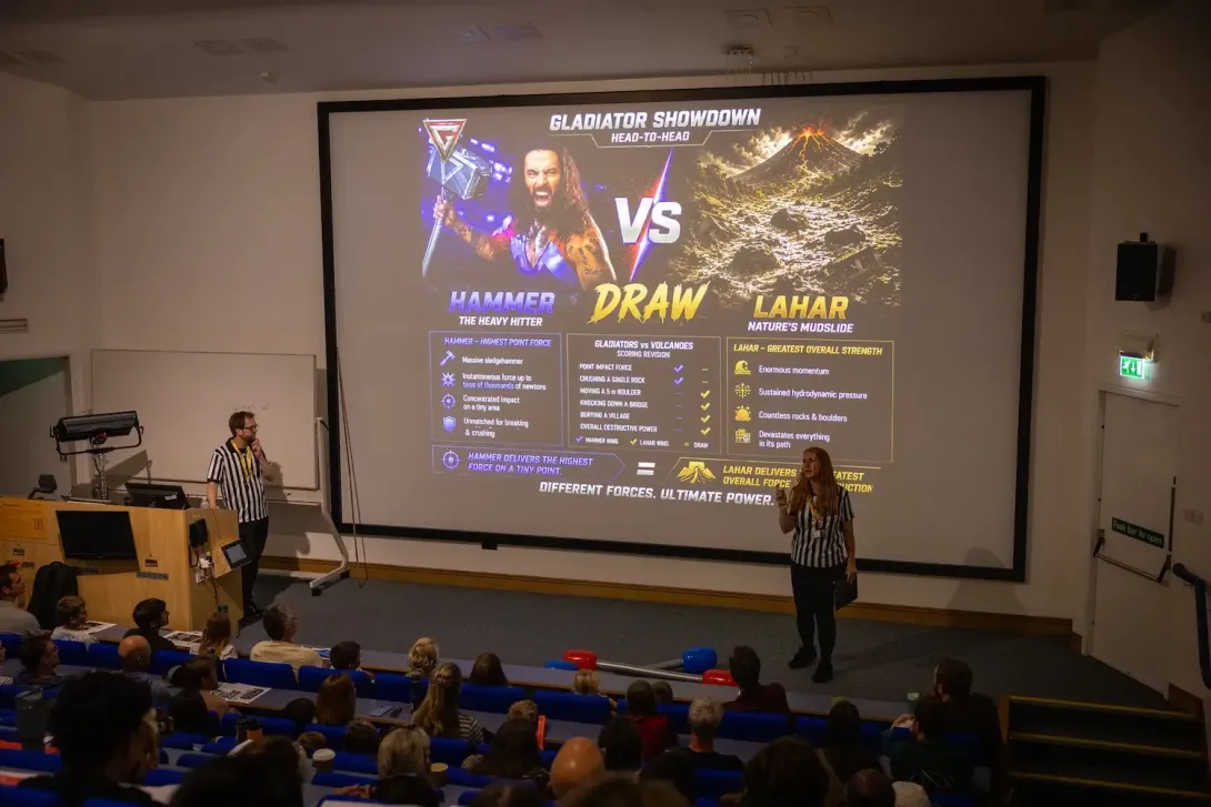High-energy, interactive 'Gladiators vs Volcanoes' talk